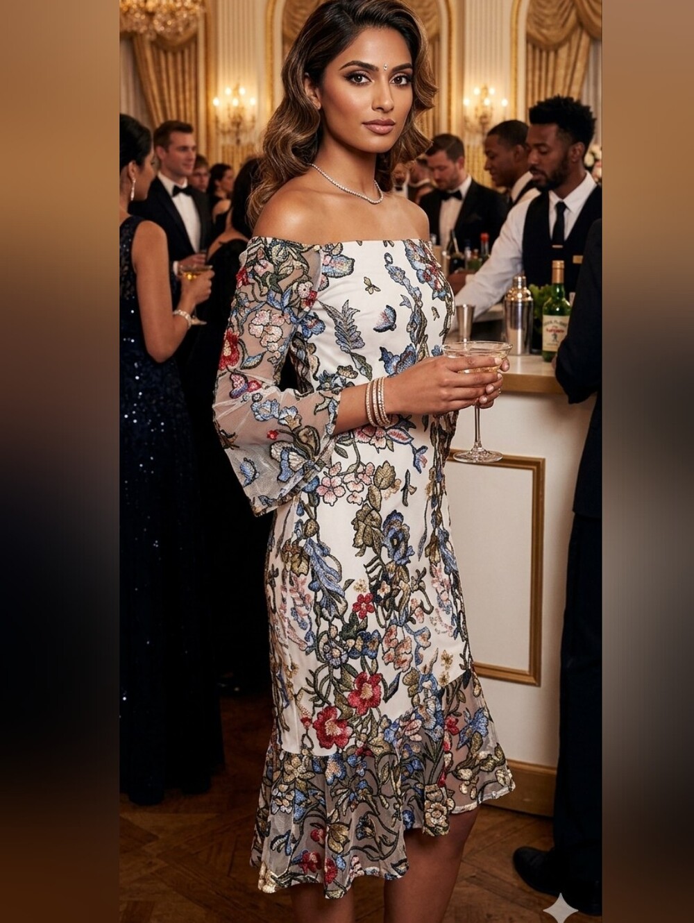 Alexia Admor Floral Sequin Off The Shoulder Dress